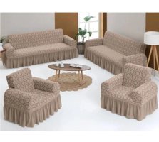 Iydgah Likralı Jakarlı Süngersiz Damask Desenli Giydirmeli Gri 3-3-1-1 Koltuk Örtüsü 180x50 cm