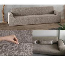 Güzelevim Polyester Jakarlı Süngersiz Kırçıllı Giydirmeli Kahverengi Üçlü Koltuk Örtüsü 180x230 cm