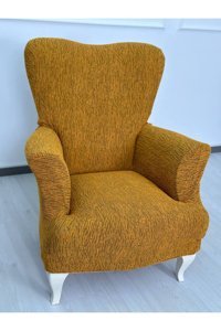 Defne Home Pamuklu - Polyester Likralı Jakarlı Süngersiz Armürlü Giydirmeli Sarı Tekli Koltuk Örtüsü 75x120 cm