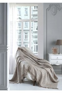 Nasır Home Pamuklu Saçaklı Süngersiz Düz Hardal Tekli Koltuk Örtüsü 180x220 cm