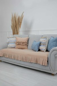 Aisha's Design KO-29 Polyester Örgü Pileli Süngersiz Düz Vizon Tekli Koltuk Örtüsü 90x210 cm