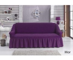 Güzel Aral GA-290 Pamuklu - Polyester Bürümcük-Likralı Fırfırlı Süngersiz Kapitone Giydirmeli Lastikli Mor Üçlü Koltuk Örtüsü 180x230 cm
