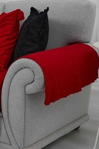 Aisha's Design KC-3 Polyester Örgü Pileli Süngersiz Düz Kırmızı İkili Koltuk Örtüsü 65x62 cm