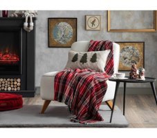 English Home Rita Pamuklu Kanvas Saçaklı Süngersiz Armürlü Kırmızı Tekli Koltuk Örtüsü 130x170 cm