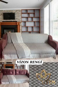 Uytm Pamuklu Polar Süngersiz Çizgili Kahverengi Tekli Koltuk Örtüsü 185x215 cm