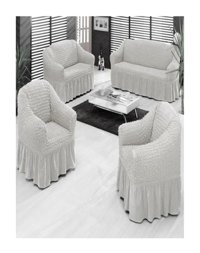 Elgeyar Pamuklu - Polyester Bürümcük Jakarlı Süngersiz Armürlü Giydirmeli Beyaz Yedili Koltuk Örtüsü 183x230 cm