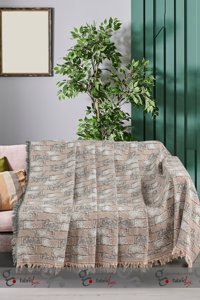 Fabric Box Pamuklu Saçaklı Süngersiz Damask Desenli Kırmızı Tekli Koltuk Örtüsü 170x220 cm