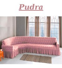 Uytm Likralı Drapeli Süngerli Çiçek Desenli Giydirmeli Pembe Tekli Koltuk Örtüsü 400x550 cm
