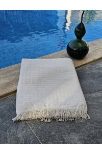İsmail Gürel Windores Pamuklu Saçaklı Süngersiz Armürlü Krem Tekli Koltuk Örtüsü 170x230 cm