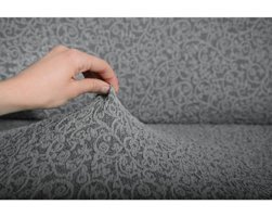 Faprikadan Pamuklu - Polyester Fırfırlı Süngersiz Damask Desenli Giydirmeli Gri 3-3-1-1 Koltuk Örtüsü 240x200 cm
