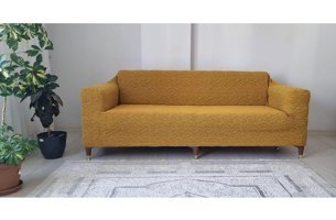 Güzelevim Polyester Likralı Jakarlı Süngersiz Kırçıllı Giydirmeli Gri 3-3-1-1 Koltuk Örtüsü 180x230 cm