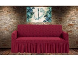 Elgeyar Polyester Likralı Jakarlı Süngersiz Giydirmeli Bordo Üçlü Koltuk Örtüsü 180x230 cm