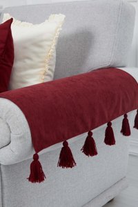 Aisha's Design KC-4 Polyester Örgü Püsküllü Süngersiz Düz Bordo İkili Koltuk Örtüsü 65x57 cm