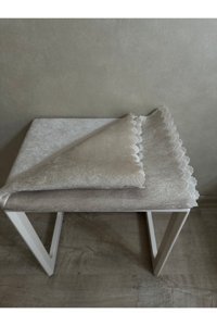 Muteks Kadife Süngerli Çiçek Desenli Bej Tekli Koltuk Örtüsü 170x210 cm