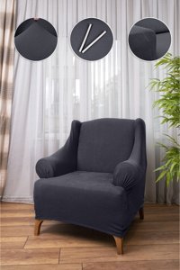 Haton Home Pamuklu - Polyester Süngersiz Düz Giydirmeli Gri Tekli Koltuk Örtüsü 110x64 cm
