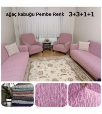 Etles Home Pamuklu - Polyester Likralı Jakarlı Süngersiz Armürlü Giydirmeli Pembe Sekizli Koltuk Örtüsü 185x220 cm