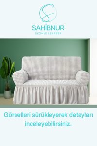Sahibnur Pamuklu - Polyester Bürümcük Jakarlı Süngersiz Geometrik Desenli Giydirmeli Bej Tekli Koltuk Örtüsü 140x180 cm