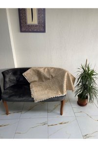 Nur Home Tekstil Polyester Süngerli Çizgili Kahverengi Tekli Koltuk Örtüsü 170x210 cm