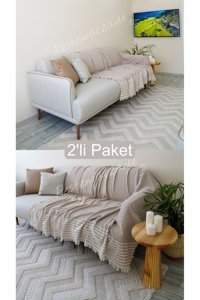 Vega Outdoor Tactical Pamuklu Polar Saçaklı Süngersiz Geometrik Desenli Siyah İkili Koltuk Örtüsü 170x200 cm
