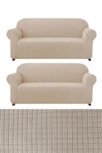 E Bahar Polyester Likralı Jakarlı Süngersiz Armürlü Giydirmeli Kahverengi Altılı Koltuk Örtüsü 180x230 cm