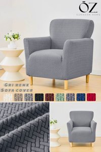Özmakan Likralı Jakarlı Süngersiz Çizgili Giydirmeli Gri Tekli Koltuk Örtüsü 80x120 cm