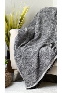 Evimebu Pamuklu Polar Saçaklı Süngersiz Siyah Tekli Koltuk Örtüsü 170x210 cm