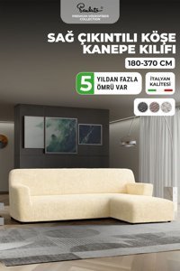 Paulato Mikrofiber Likralı Jakarlı Süngersiz Çizgili Giydirmeli Bej Üçlü Koltuk Örtüsü 180x350 cm