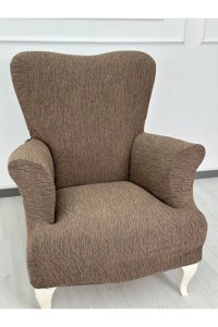Defne Home Pamuklu - Polyester Likralı Jakarlı Süngersiz Armürlü Giydirmeli Kahverengi Tekli Koltuk Örtüsü 75x120 cm