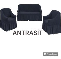 Furkanticaret Polyester Bürümcük Fırfırlı Süngersiz Kapitone Giydirmeli Krem 3-3 -1 Koltuk Örtüsü 80x120 cm