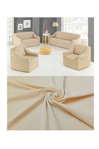 Mehira Tesettür Polyester Likralı Süngersiz Düz Giydirmeli Bej Dörtlü Koltuk Örtüsü 180x230 cm