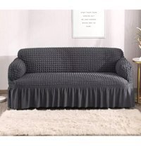 Hanemce Pamuklu - Polyester Bürümcük Fırfırlı Süngersiz Kapitone Giydirmeli Antrasit Üçlü Koltuk Örtüsü 180x230 cm