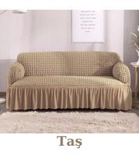 Furkanticaret Polyester Bürümcük Süngersiz Kapitone Giydirmeli Gri Üçlü Koltuk Örtüsü 180x230 cm