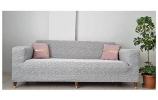Güzelevim Pamuklu - Polyester Jakarlı Süngersiz Kırçıllı Giydirmeli Gri 3-2-1-1 Koltuk Örtüsü 180x230 cm