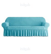 Iydgah Polyester Bürümcük-Likralı Fırfırlı Süngersiz Kapitone Giydirmeli Turkuaz Üçlü Koltuk Örtüsü 180x230 cm