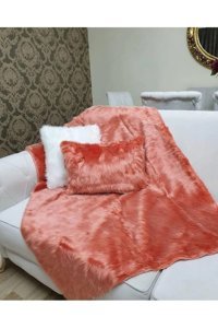 Paris Life Pamuklu Polar Peluş Süngersiz Turuncu Üçlü Koltuk Örtüsü 150x150 cm