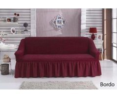 Sdr Home Collection Polyester Bürümcük Fırfırlı Süngerli Geometrik Desenli Bordo Üçlü Koltuk Örtüsü 170x210 cm