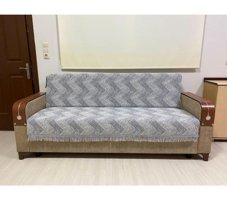 Life Line Pamuklu Saçaklı Süngersiz Mermer Desenli Gri Tekli Koltuk Örtüsü 170x220 cm