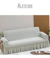 Kanway Likralı Jakarlı Süngersiz Damask Desenli Giydirmeli Gri Üçlü Koltuk Örtüsü 180x230 cm
