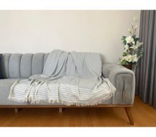 Niks Home Pamuklu Saçaklı Süngersiz Geometrik Desenli Haki Tekli Koltuk Örtüsü 170x210 cm