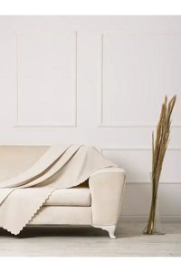 Önfem Home Collection Pamuklu Tay Tüyü Jakarlı Süngersiz Çizgili Bej Tekli Koltuk Örtüsü 175x215 cm