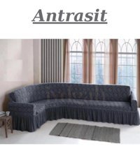 Iydgah Polyester Jakarlı Süngersiz Damask Desenli Giydirmeli Siyah L Koltuk Koltuk Örtüsü 300x390 cm
