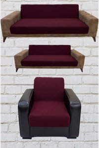 Şahane Ev Mikro Polyester Likralı Jakarlı Süngersiz Düz Giydirmeli Lastikli Bordo Üçlü Koltuk Örtüsü 23x83 cm