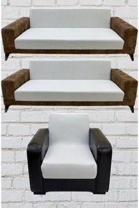Şahane Ev Mikro Polyester Likralı Jakarlı Süngersiz Düz Giydirmeli Lastikli Bej Üçlü Koltuk Örtüsü 75x55 cm