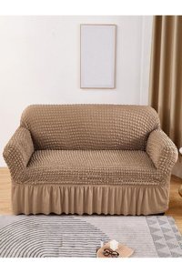 Eldost Ticaret Pamuklu - Polyester Bürümcük Jakarlı Süngersiz Armürlü Giydirmeli Gri İkili Koltuk Örtüsü 120x175 cm