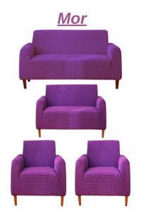 E Bahar Polyester Bürümcük Jakarlı Süngersiz Armürlü Giydirmeli Mor Yedili Koltuk Örtüsü 180x230 cm