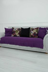 Aisha's Design KO-29 Polyester Örgü Pileli Süngersiz Düz Mor Tekli Koltuk Örtüsü 90x210 cm
