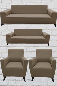 Şahane Ev Mikro Polyester Likralı Jakarlı Süngersiz Düz Giydirmeli Lastikli Kahverengi Üçlü Koltuk Örtüsü 28x32 cm