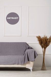 Velerde Home Pamuklu - Polyester Polar Süngersiz Düz Antrasit Tekli Koltuk Örtüsü 180x300 cm