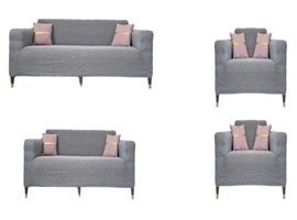 Güzelevim Polyester Jakarlı Süngersiz Kırçıllı Giydirmeli Bej 3-2-1-1 Koltuk Örtüsü 180x230 cm