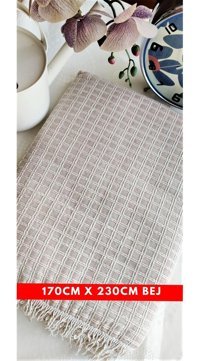 A.Z.H. Windores Pamuklu - Polyester Süngersiz Armürlü Bej Tekli Koltuk Örtüsü 170x230 cm